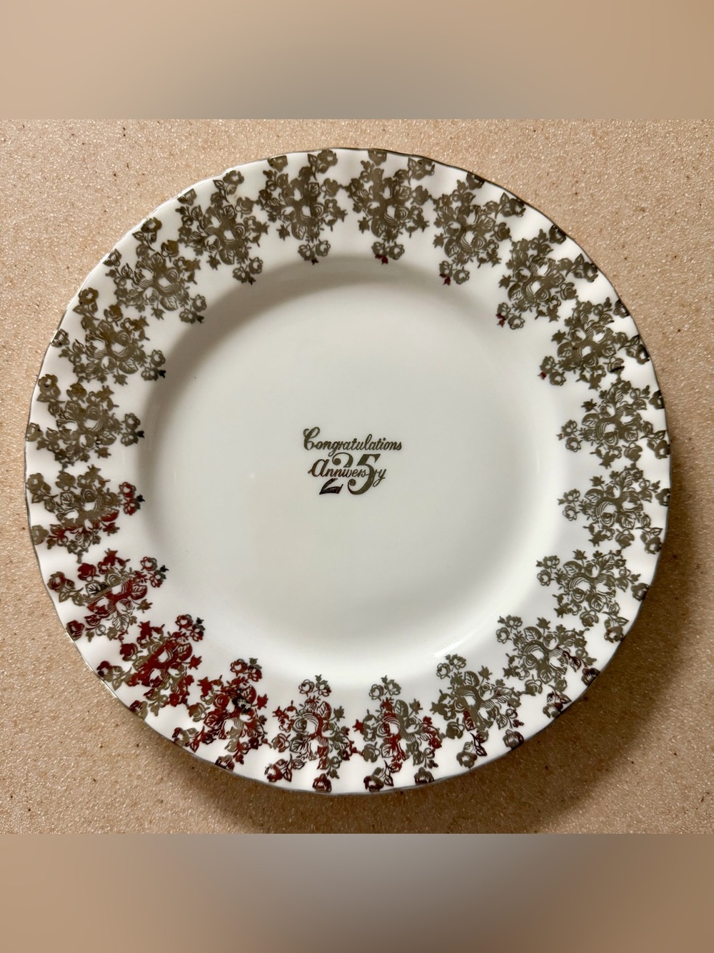 Royal Albert 25th Anniversary Salad Plate White and Platinum Decorative Flowers
